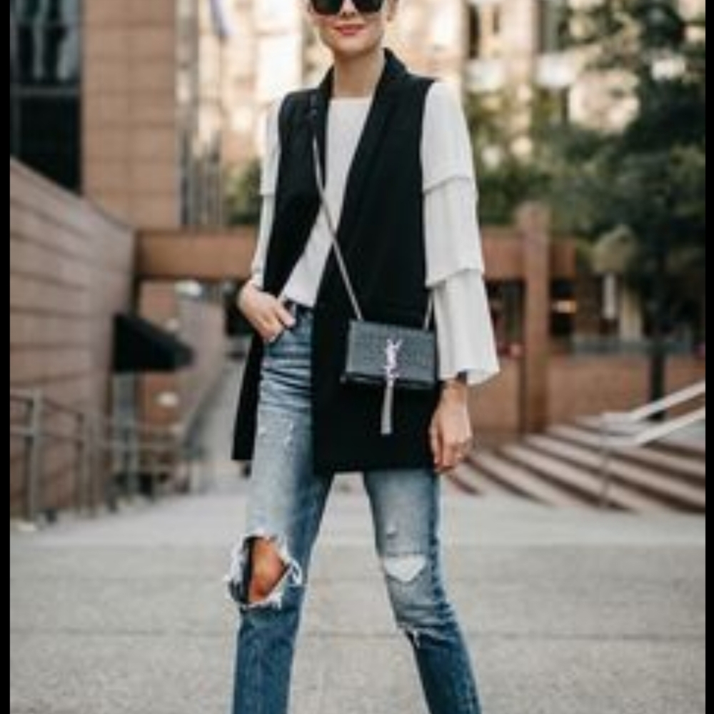 Rachel Zoe black sleeveless vest long blazer